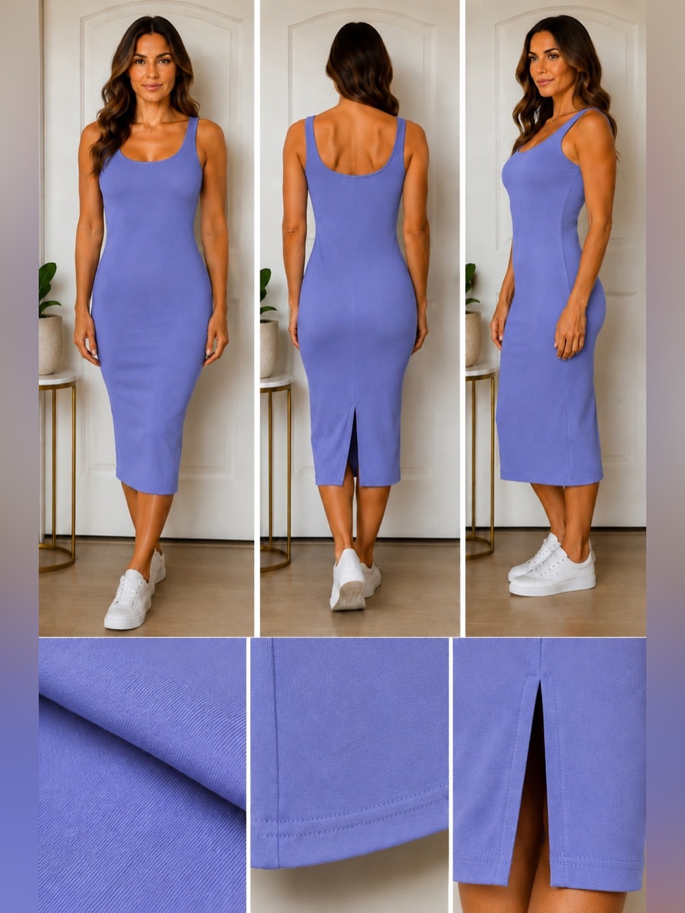 ZARA Periwinkle Blue Lilac Stretch Bodycon Midi Dress Size S NWOT